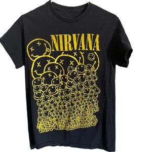 Nirvana All Over Smiley Face T-Shirt Sz S Grunge Alt Rock Band